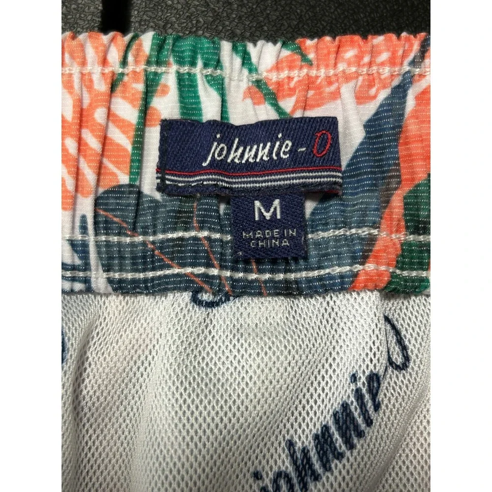 Johnnie-O Mens Medium Swim Trunks Orange Blue‎ Tropical Floral Board Shorts 7in